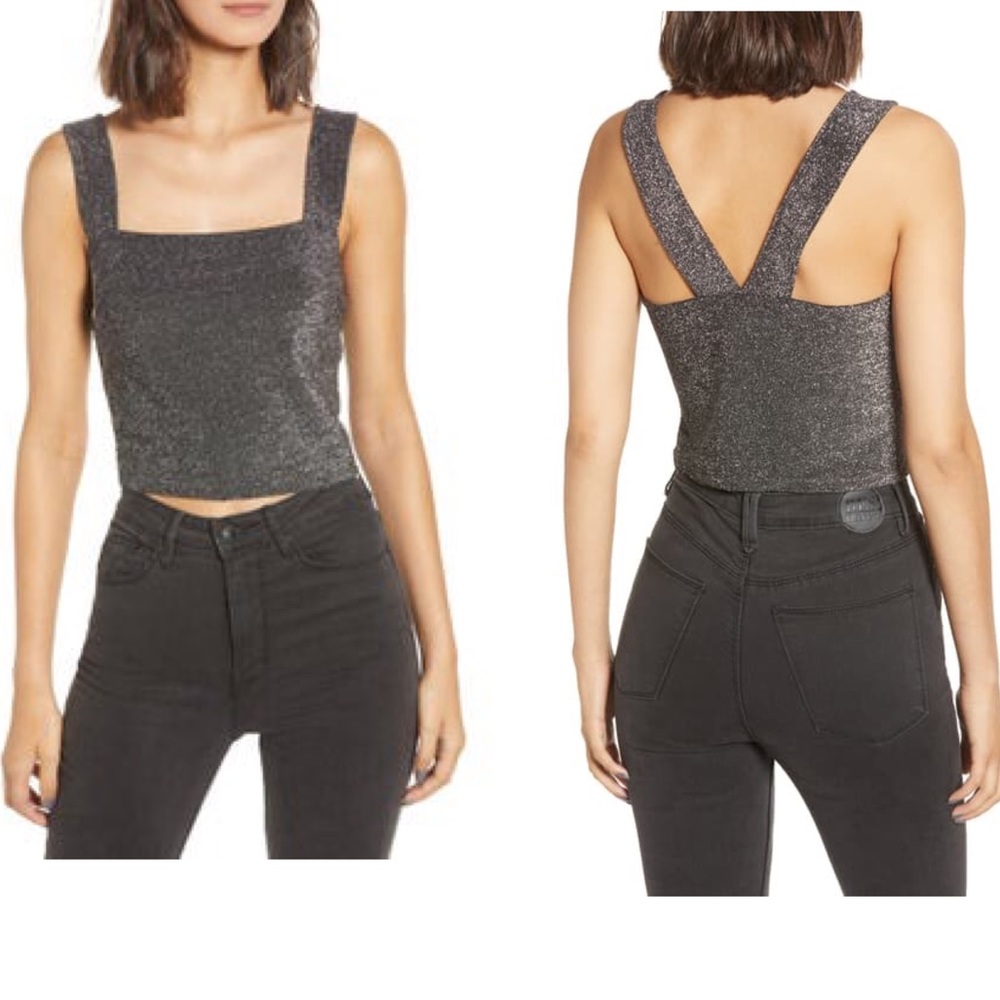 🌸LEITH Metalic Dark Gray Crop Top